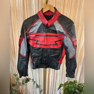 vintage Red and Black Motorcycle Jacket by Bikers Leather size 12 sport bike